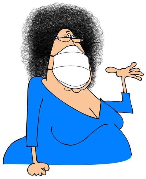 Illustration Chubby Woman Curly Hair Motioning One Hand Wearing Face — Stock Photo, Image