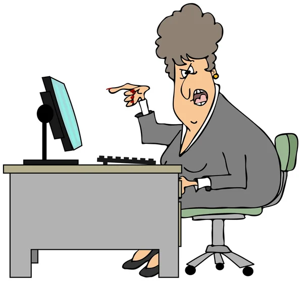 Раздражительная женщина сидит за столом — стоковое фото