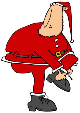 Santa'nın Yardımcısı botlarını üzerinde koyarak