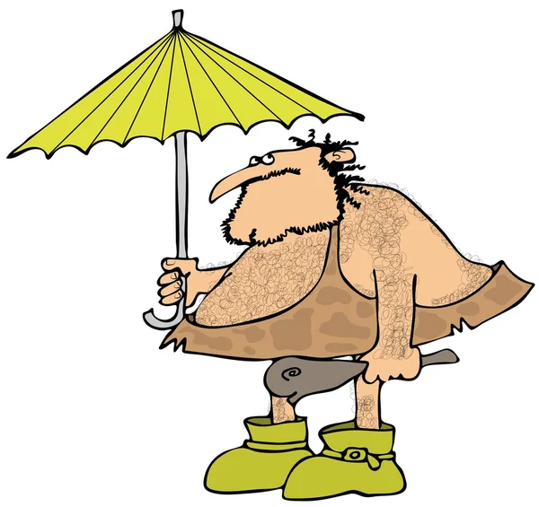 Caveman holding an umbrella — Stock Photo, Image