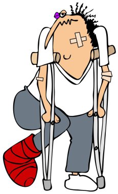 Banged up man on crutches clipart