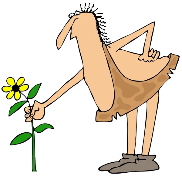 Caveman picking a flower — Stock Photo, Image