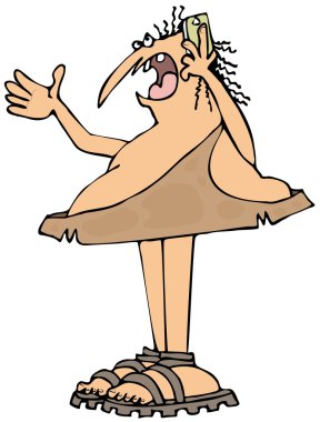 Caveman talking on a cellphone