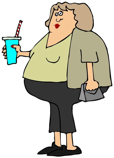 Gordito chica sosteniendo un soda taza — Foto de Stock