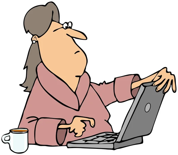 Kvinnan tittar innehåll på datorn — Stockfoto