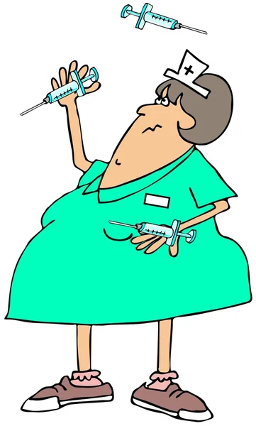 Nurse juggling syringes — Stock Photo, Image