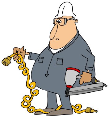 İşçi ile bir hava nailer