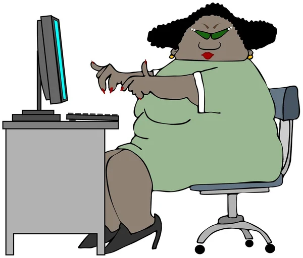 Mujer gorda sentada en un escritorio — Foto de Stock