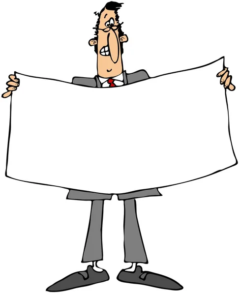 Businessman holding a white banner — Stock Photo, Image