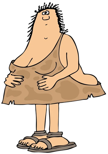 Cave woman with a belly ache — Stock Photo, Image