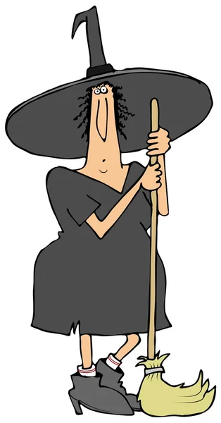 Witch leaning on her broom — Stock Photo, Image