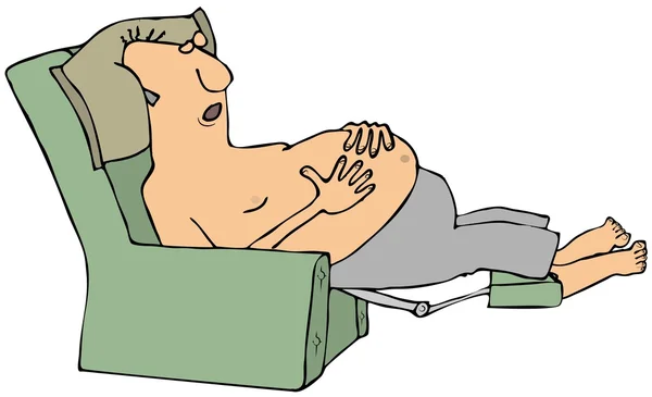 Shirtless man asleep in a chair — Stock Photo, Image