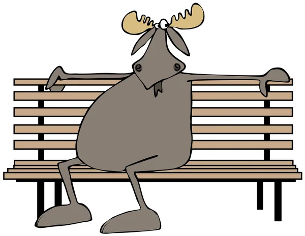 坐在公园长椅上的驼鹿 — 图库照片