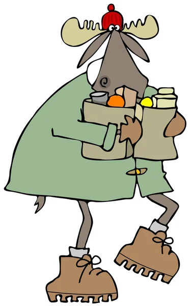 Moose carrying bags of groceries — Stock Photo, Image