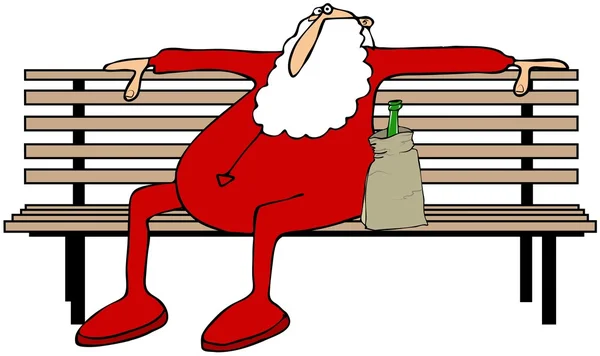 Drunk Santa på en parkbänk — Stockfoto