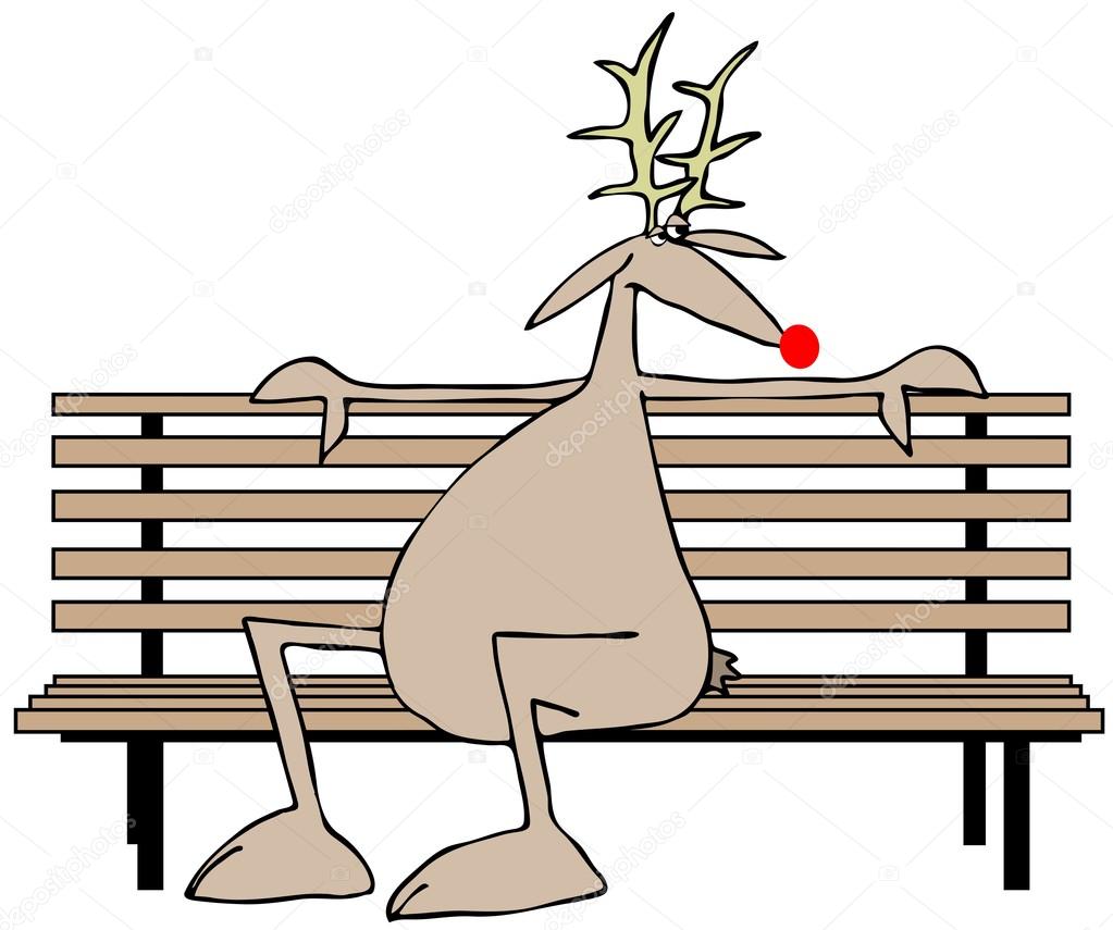 Reindeer on a park bench