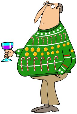 Çirkin bir Noel kazağı giymiş adam