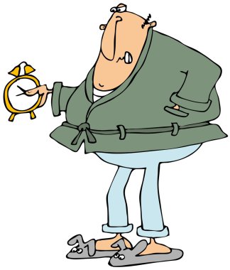 Alarm saat bakarak üzgün adam