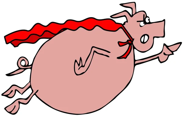 Süper kahraman domuz bir pelerinli uçan — Stok fotoğraf