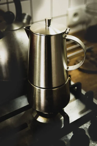 Steel Coffee Maker Ready Work — Stock Photo, Image