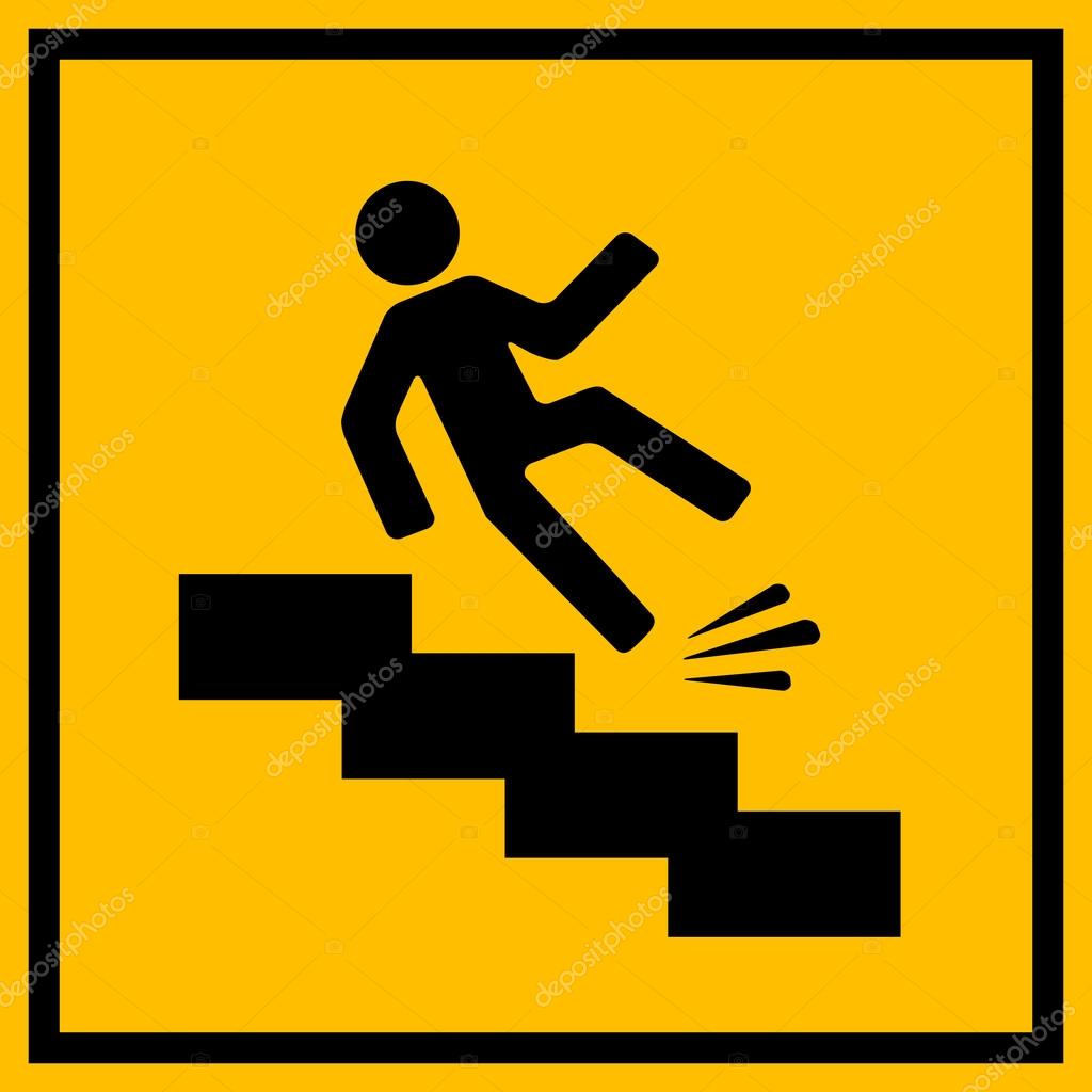 Slippery stairs warning sign vector illustration isolated on yellow background