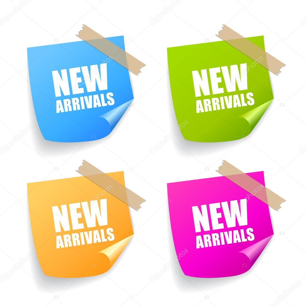 New arrivals stickers set, vector illustration isolated on white background