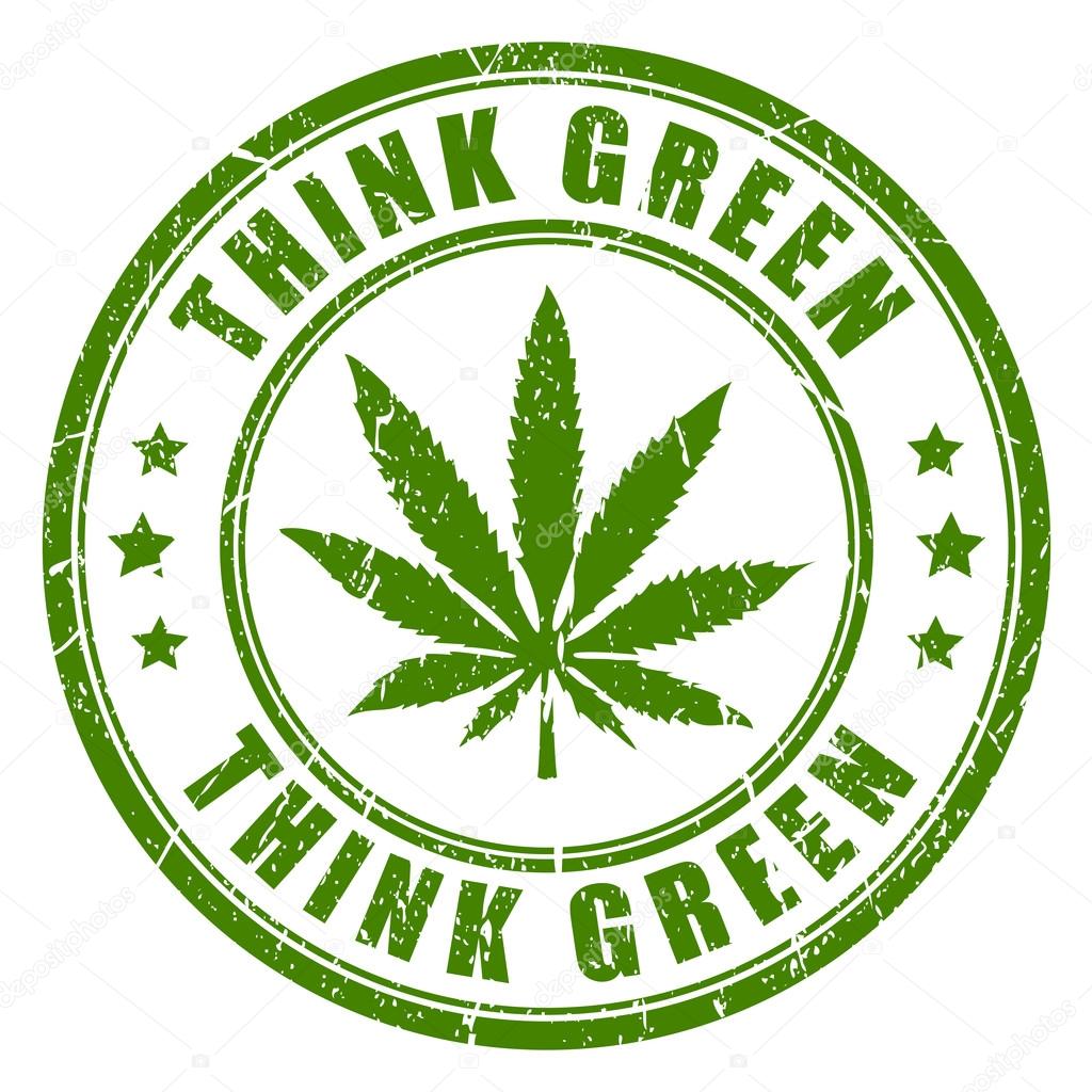 Cannabis rubber stamp, think green vector illustration on white background