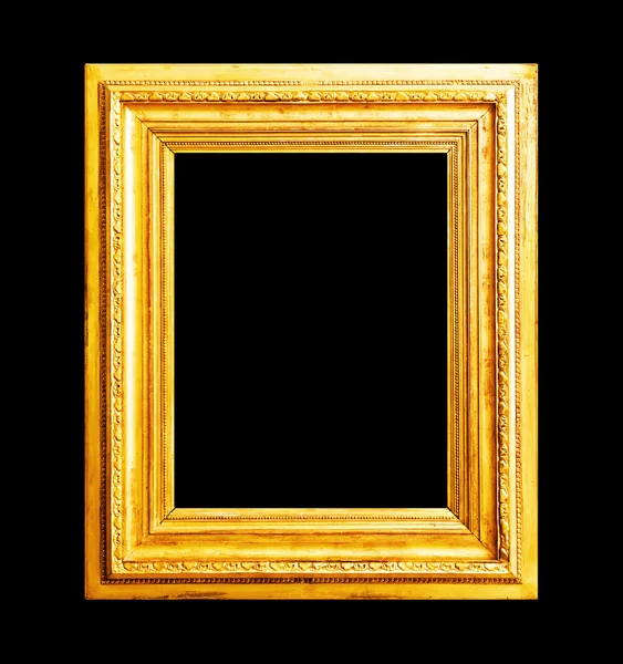 Wood gold painting frame isolated on black — Stock Photo, Image