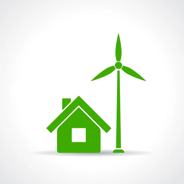 Casa ecológica verde com turbina eólica — Vetor de Stock