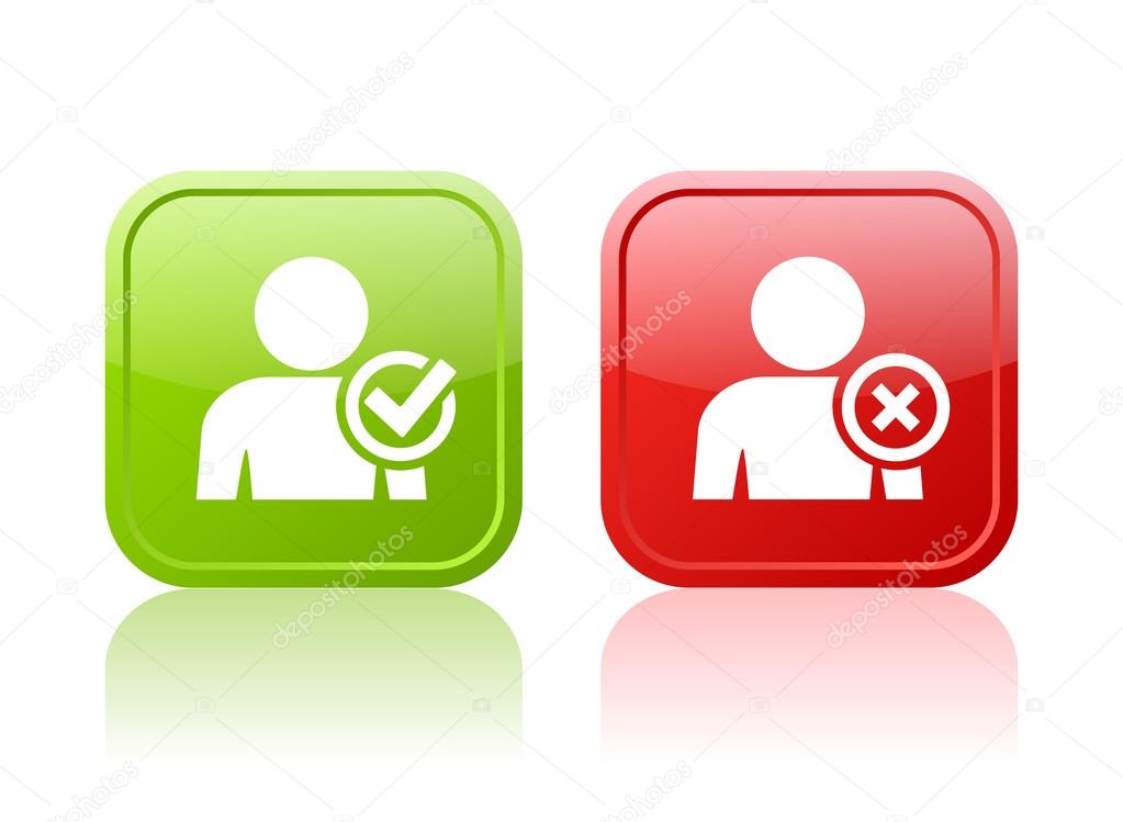 Web user green and red buttons vector illustration isolated on white background