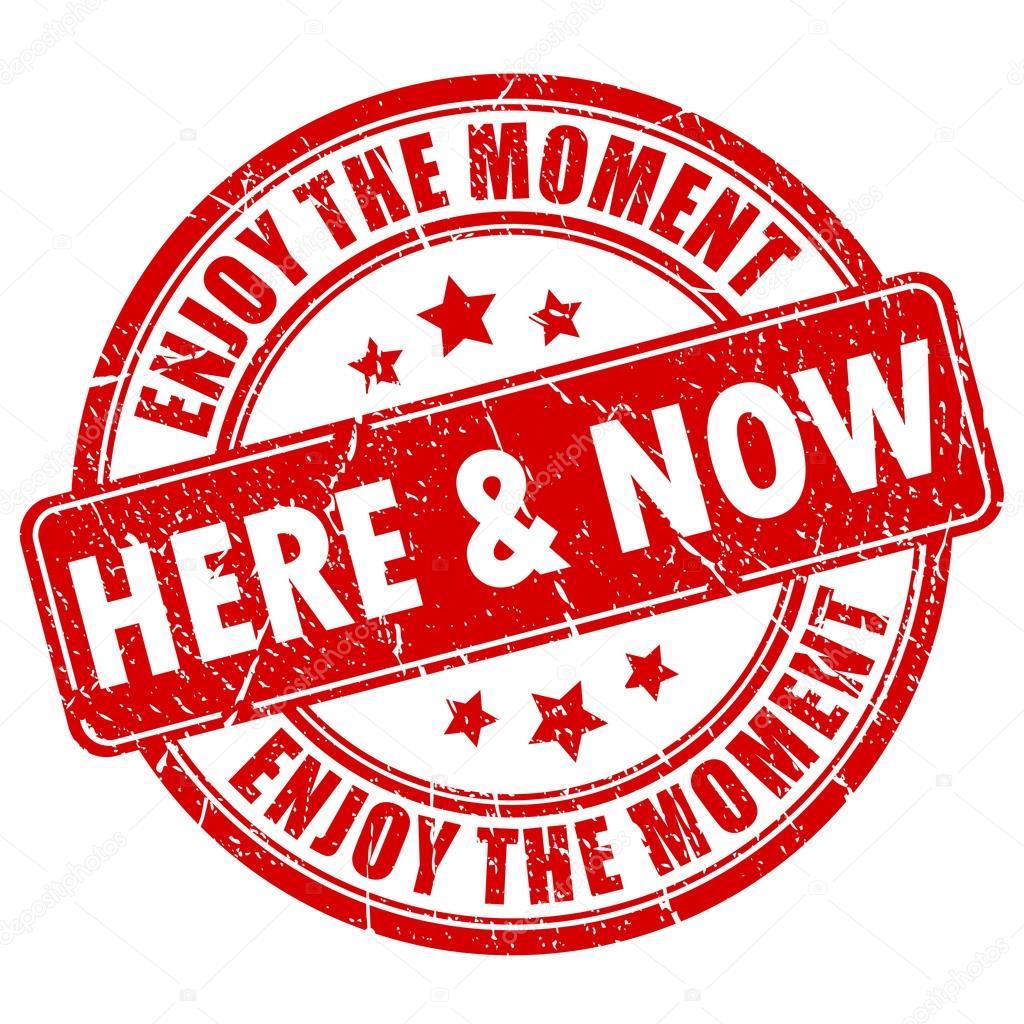 Here and now rubber stamp vector illustration isolated on white background