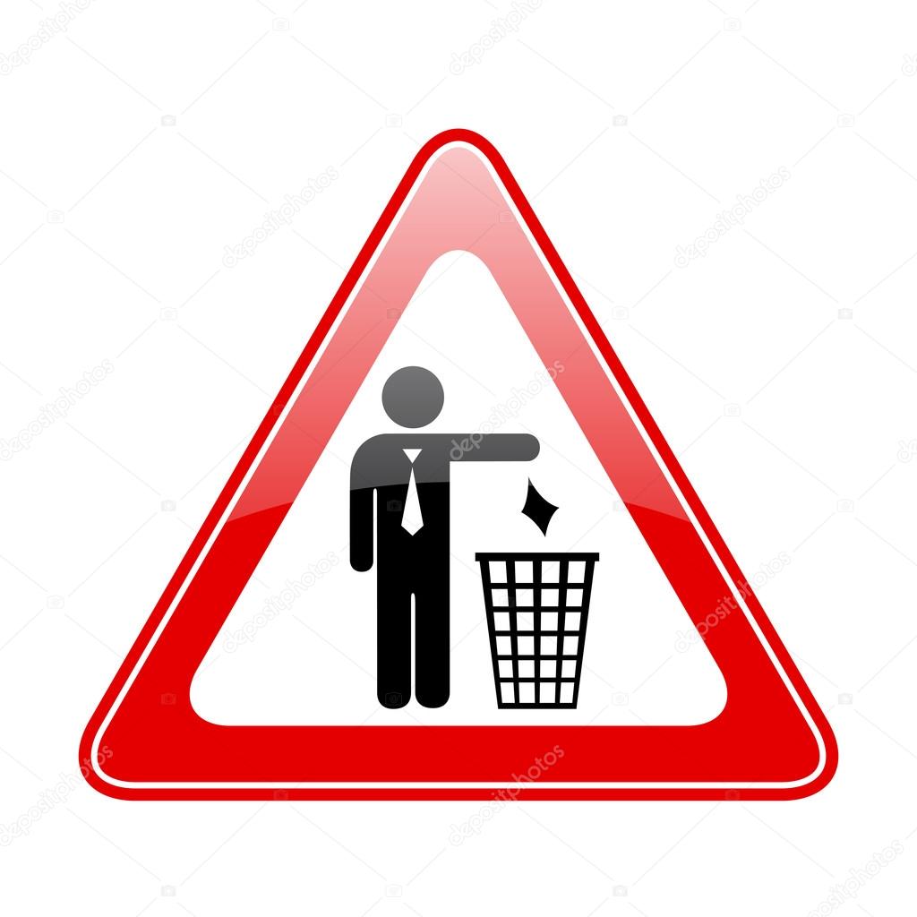 No littering warning triangular sign vector illustration isolated on white background