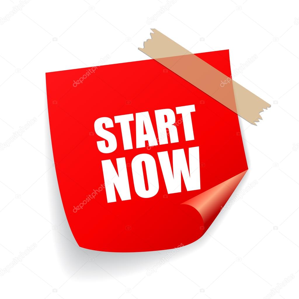 Start now motivational remind sticker vector illustration isolated on white background