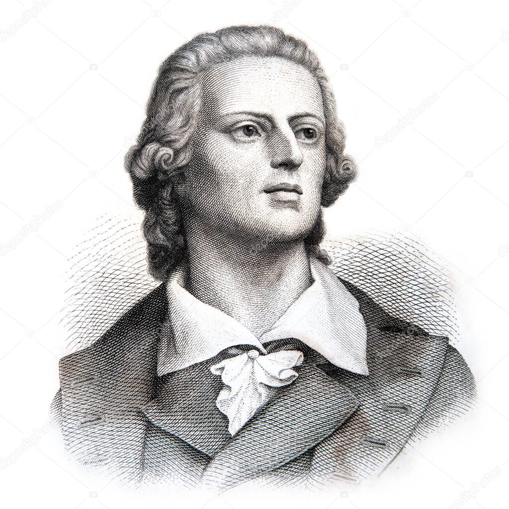 Johann Friedrich von Schiller (1759 1805), German poet and writer. Photo taken from C. Oeser's antique book Aesthetische Briefe, published in Leipzig 1874.