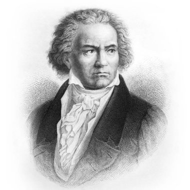 Ludwig van Beethoven, Alman besteci ve piyanist. Fotoğraf C. Oeser 'in Aesthetische Briefe adlı antika kitabından, Leipzig 1874' te basıldı..