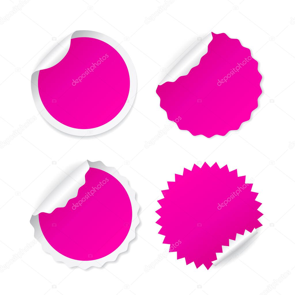 Pink curled up sticker icons set illustration, web design elements