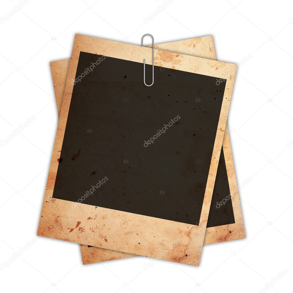 Old instant photo card isolated on white background