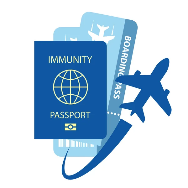Passaporto Immunità Covid Biglietti Aerei Concetto Viaggio Vettoriale — Vettoriale Stock