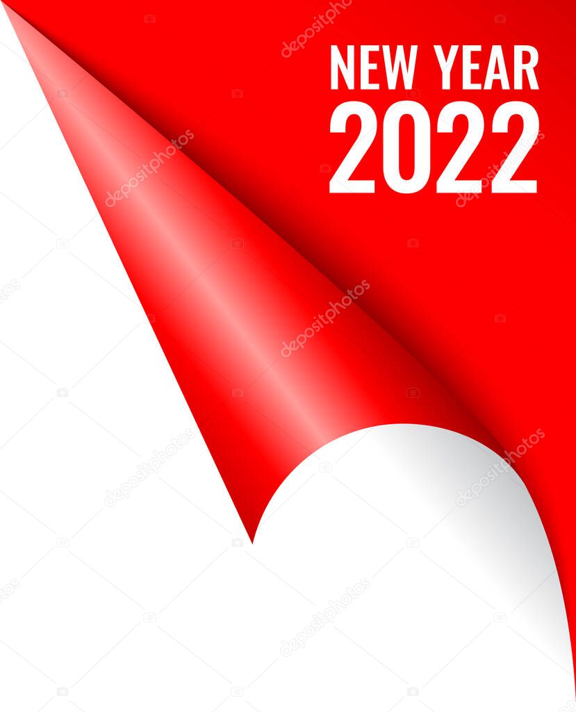 New year 2022 calendar curled page corner, vector illustration