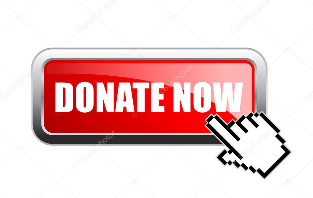 Donate now red glass vector banner