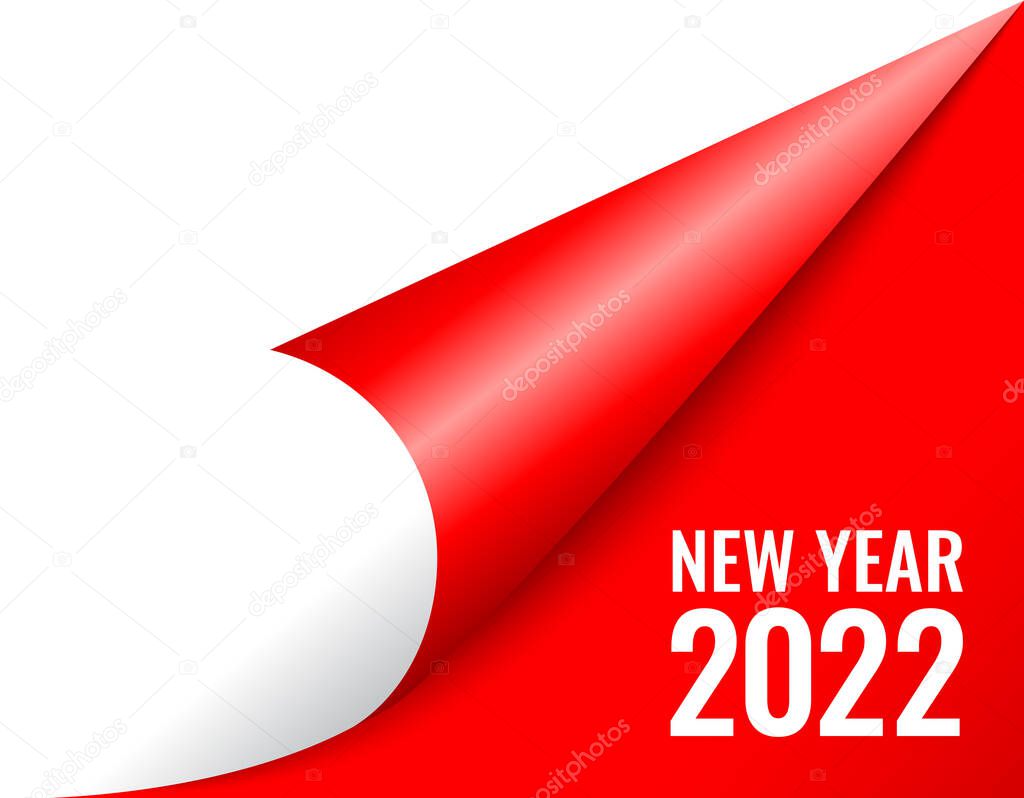 Curled calendar page, 2022 new year is coming, vector clip art