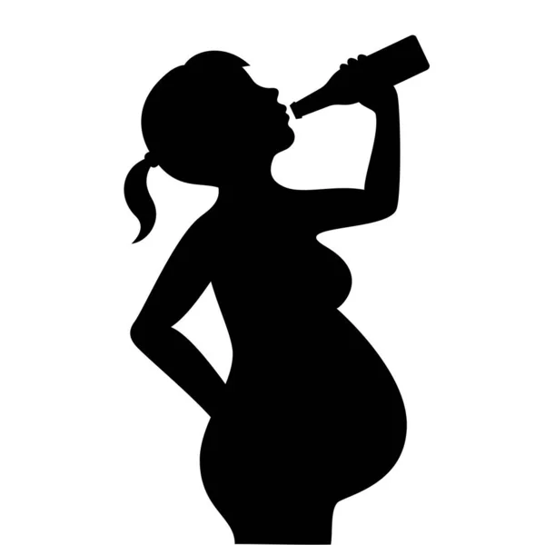 Schwangere Mit Flaschenvektorsilhouette — Stockvektor