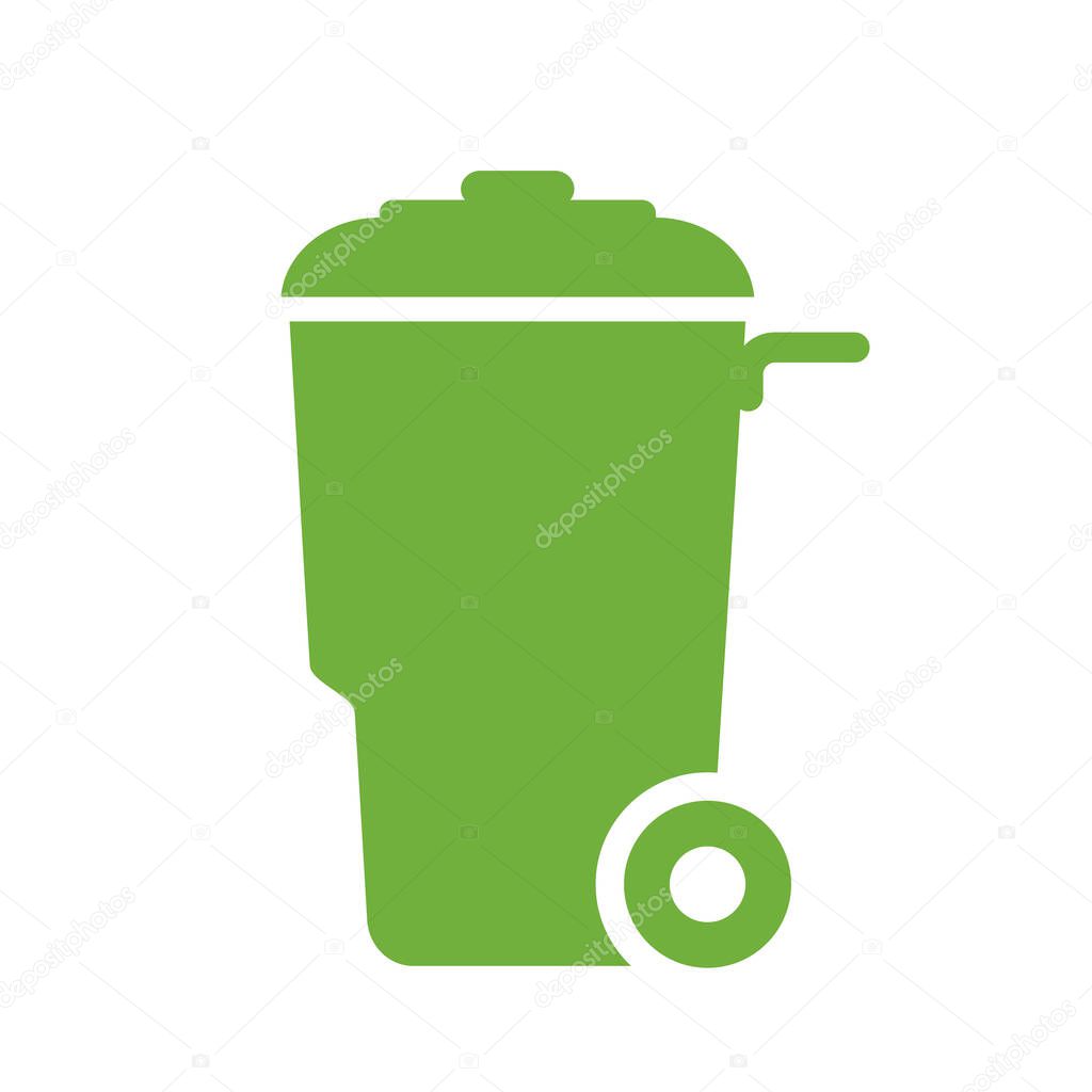 Green wheely trash container vector icon