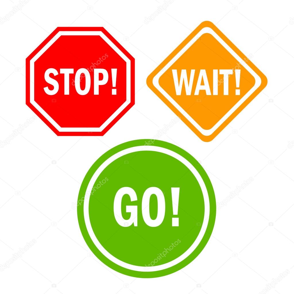 Stop wait go signs set