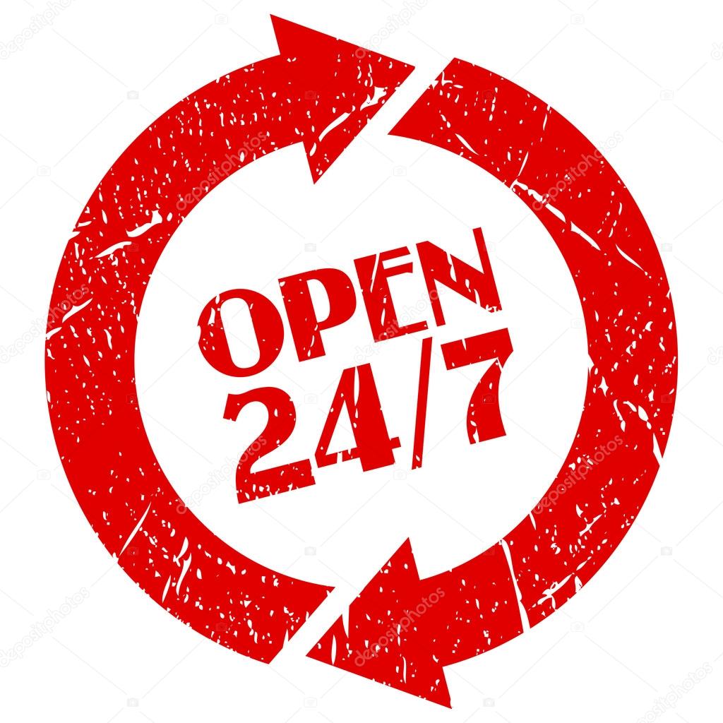 Open 24 hour stamp on white background
