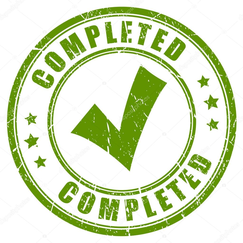Completed tick stamp isolated on white background