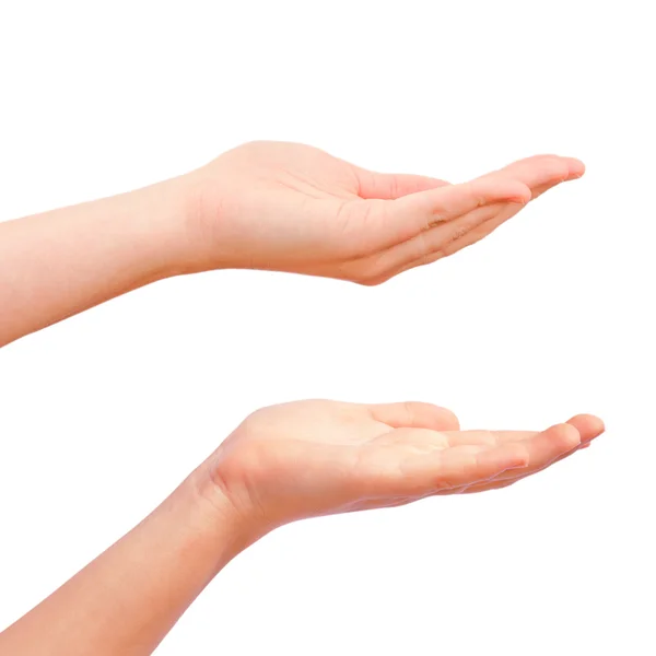 Mão estendida isolada em branco — Fotografia de Stock