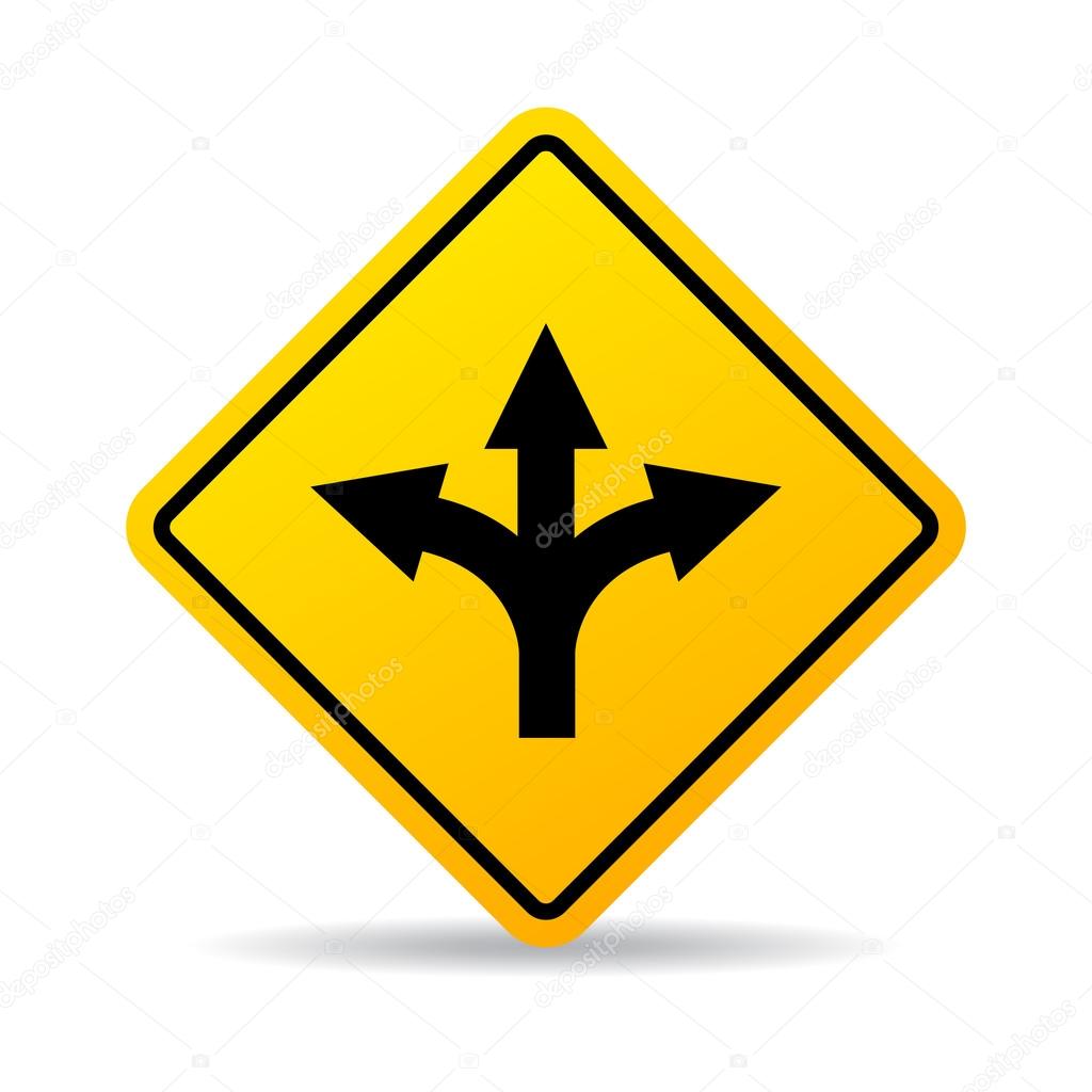 Road fork sign isolated on white background