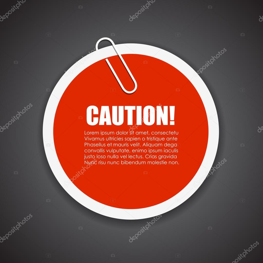 Caution text vector sticker isolated on black background