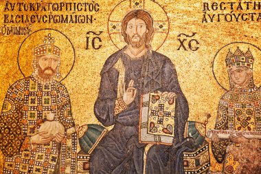 Istanbul, Turkey - June 24, 2015: Jesus Christ mosaic at Hagia Sophia clipart